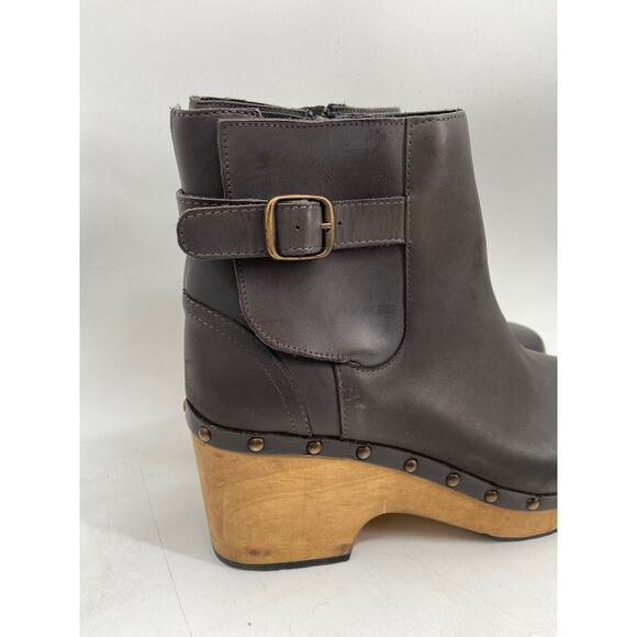 Free People Crosby Dark Brown Leather Wood Sole Clog Boots Size 41 - Picture 2 of 5